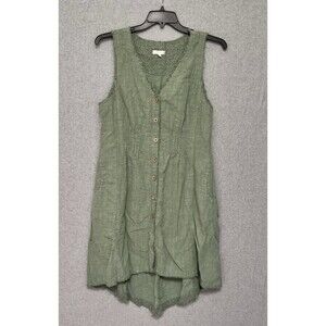 Kleen Dress Large Green Sleeveless Button up Linen Blend Lagenlook Minimalist